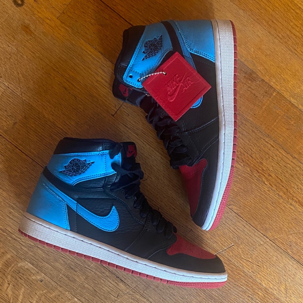 Nike High Top Jordan Air Force One Sneakers - Black, Blue, and Red Sz 8.5
